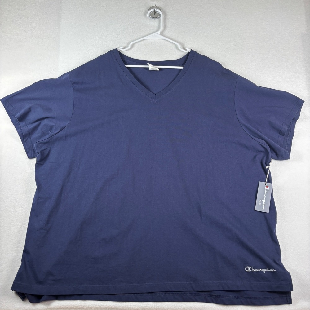 New Champion Plus Mens V-Neck T-Shirt Navy Blue 3X/4X Cotton NWT